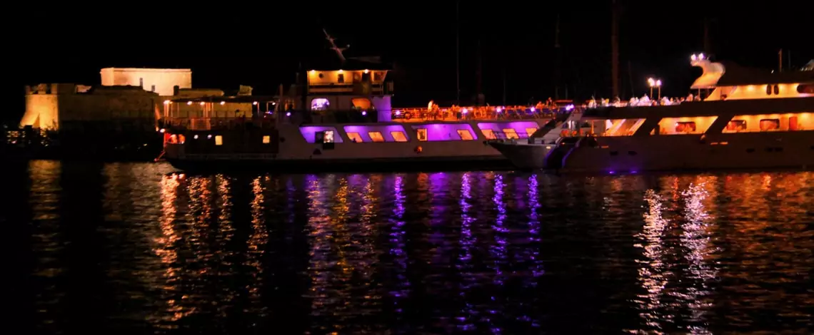 Paphos Harbor At Night